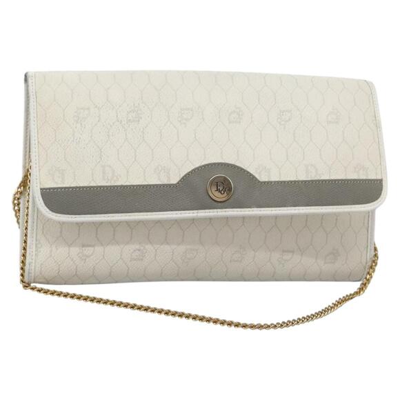 DIOR Honeycomb Canvas Chain Shoulder Bag Pvc Leather White - Picture 1 of 14